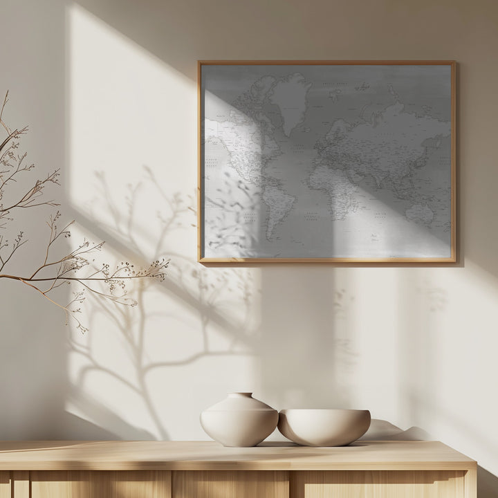 Fine Art Print, Detailed world map with cities, Maeli neutral