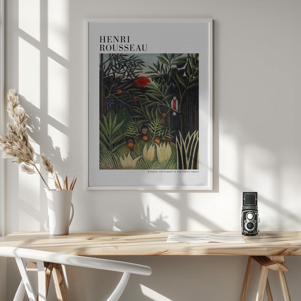 Fine Art Print, Monkeys And Parrot In The Virgin Forest