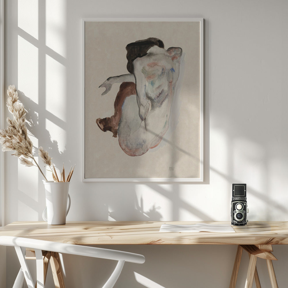 Fine Art Print, Crouching Nude In Shoes and Black Stockings 1912