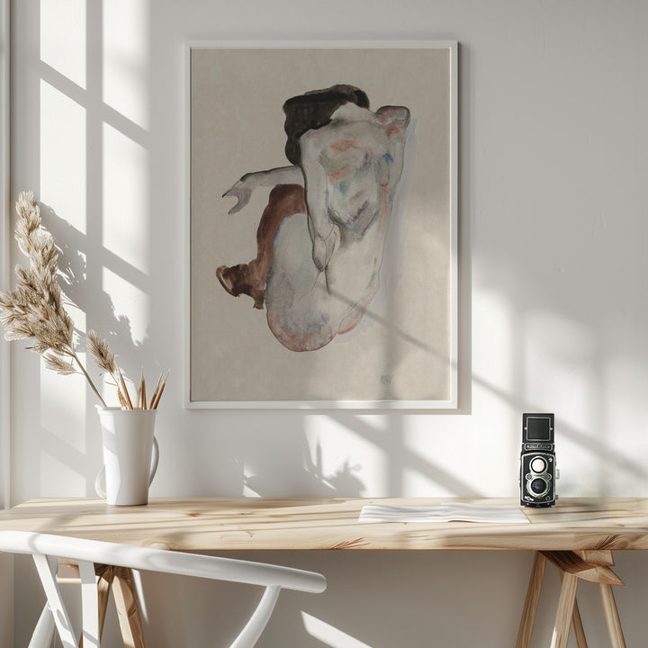 Fine Art Print, Crouching Nude In Shoes and Black Stockings 1912