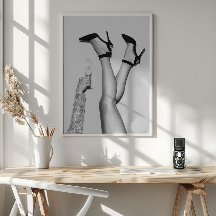 Fine Art Print, Champagne legs Black and White