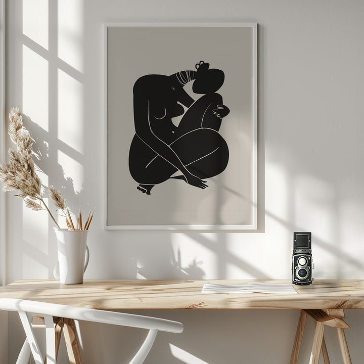 Fine Art Print, Baby Curl African Nude In Black