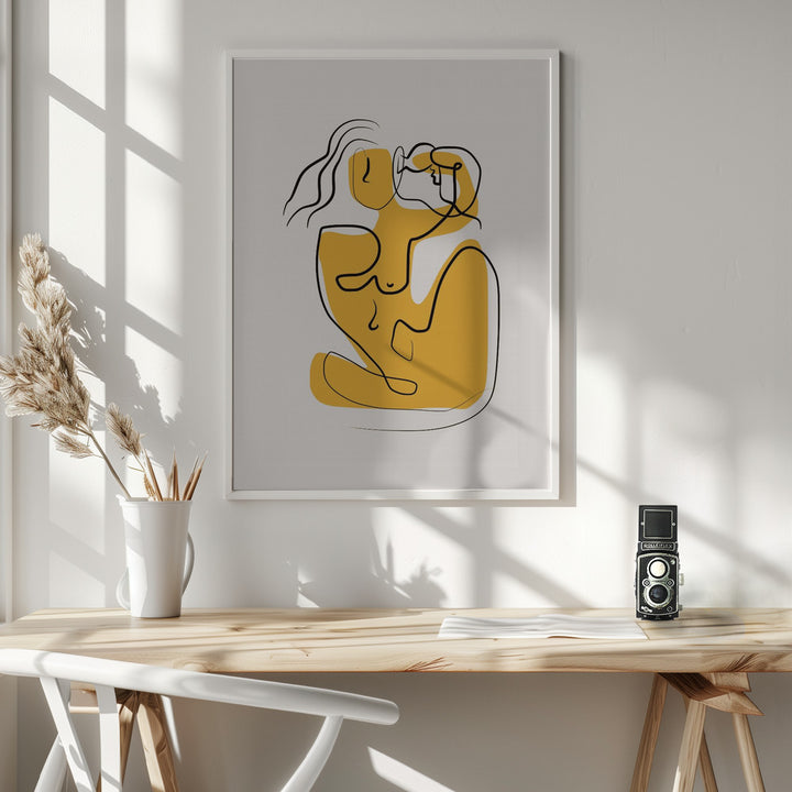 Fine Art Print, Line Art Nude Blowing Hair