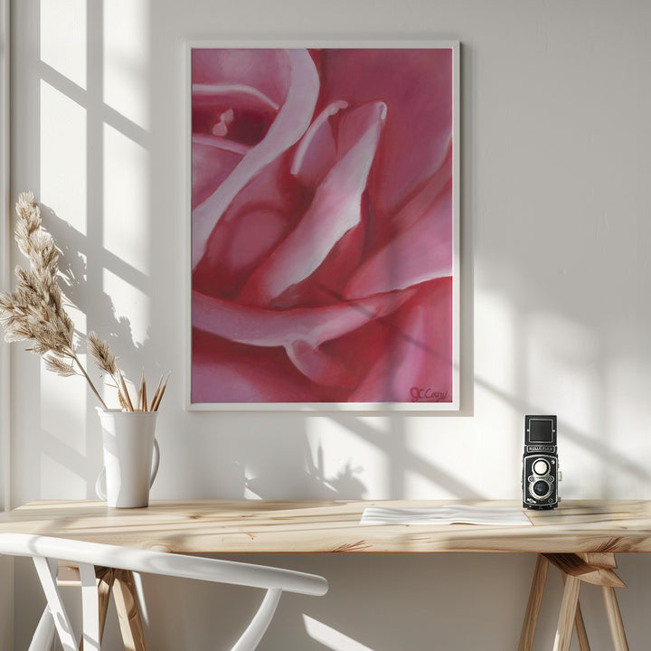 Fine Art Print, Pink Rose Oil on Canvas