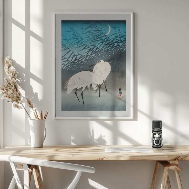 Fine Art Print, Egrets and Reeds In Moonlight (1926)