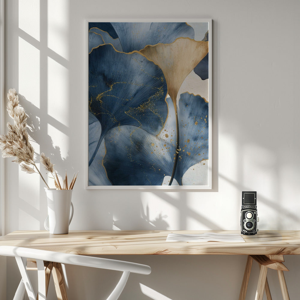 Fine Art Print, Blue Ginkgo Leaves 1