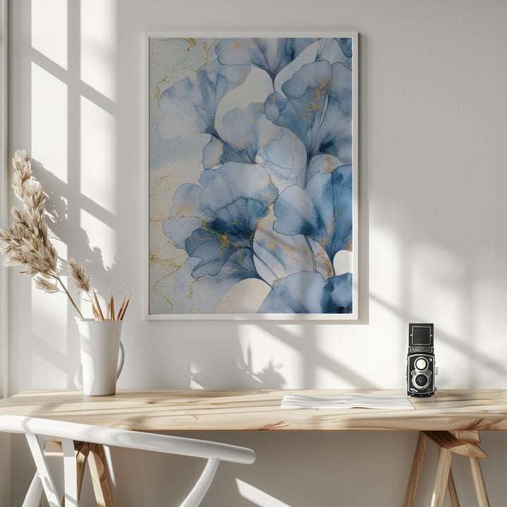Fine Art Print, Blue Ginkgo Leaves 3
