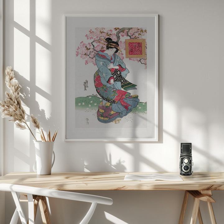 Fine Art Print, Japanese Woman (1828) Vintage Woodblock Print With Boarder