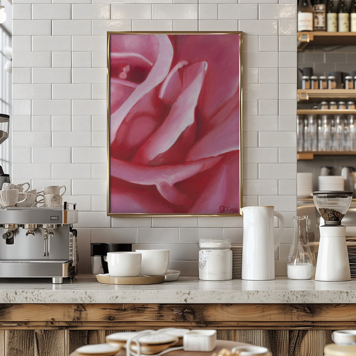 Fine Art Print, Pink Rose Oil on Canvas