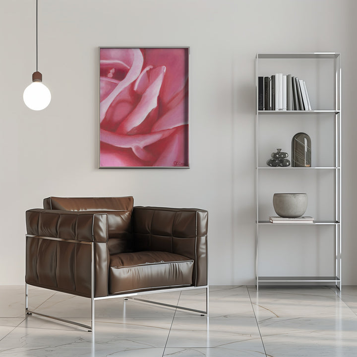 Fine Art Print, Pink Rose Oil on Canvas