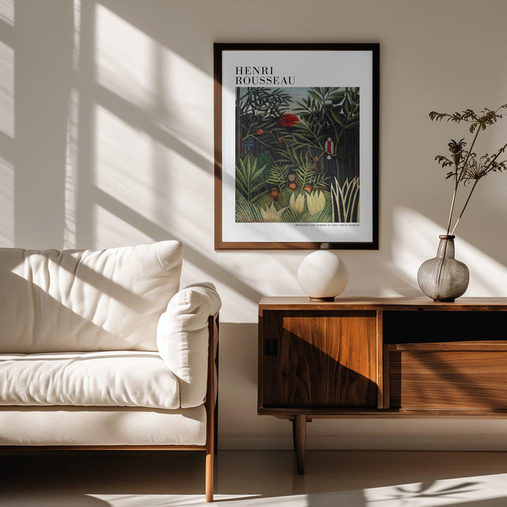 Fine Art Print, Monkeys And Parrot In The Virgin Forest