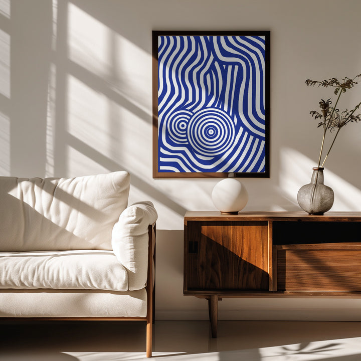 Fine Art Print, Blue and White Striped Seated Nude