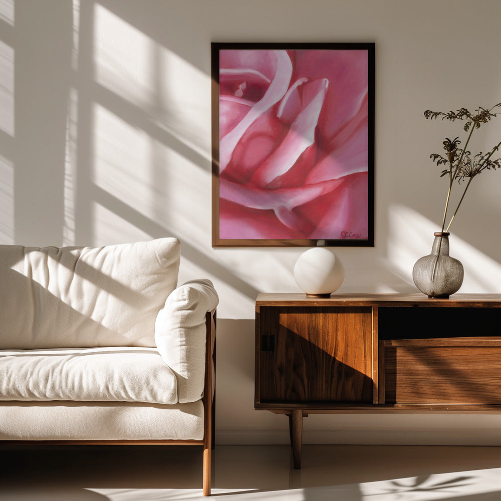 Fine Art Print, Pink Rose Oil on Canvas