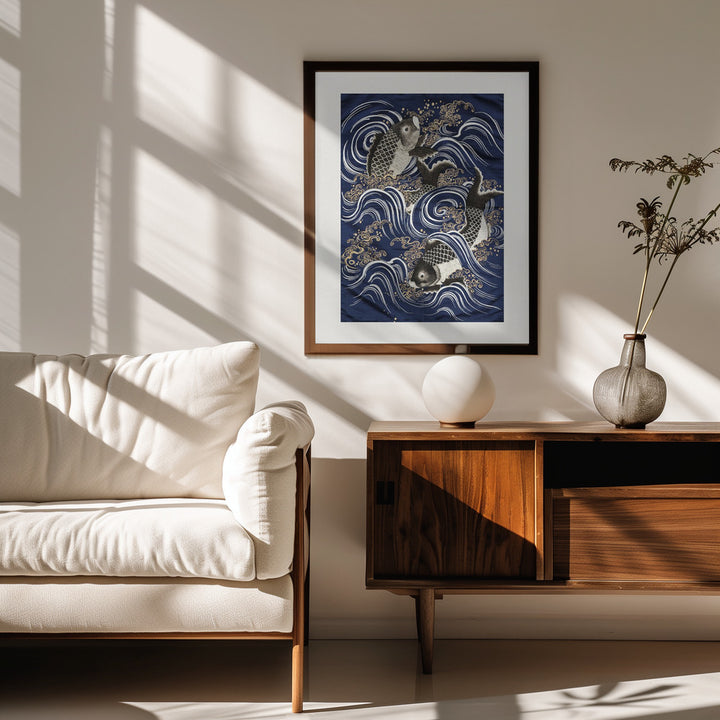 Fine Art Print, Carp In Waves During Meij Period