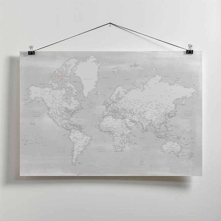 Fine Art Print, Detailed world map with cities, Maeli neutral