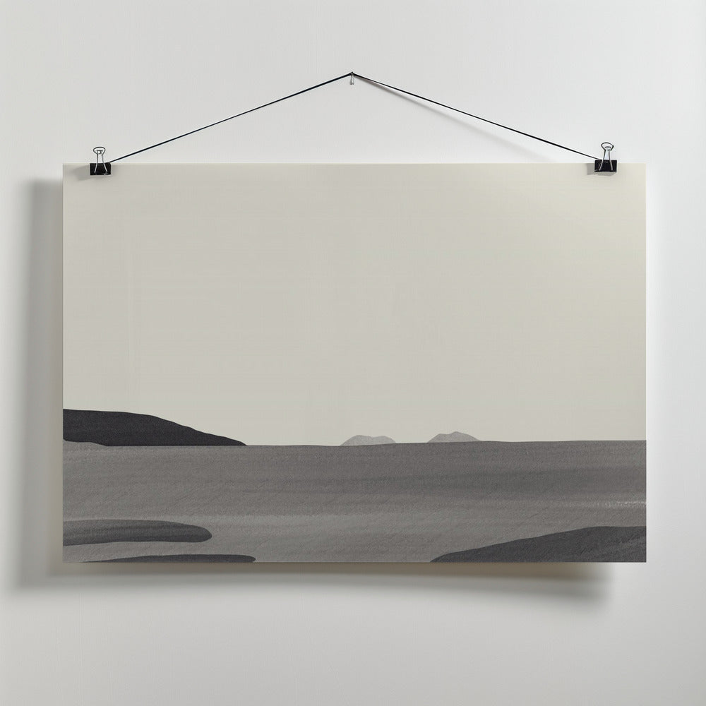 Fine Art Print, Minimal beach scenery in gray