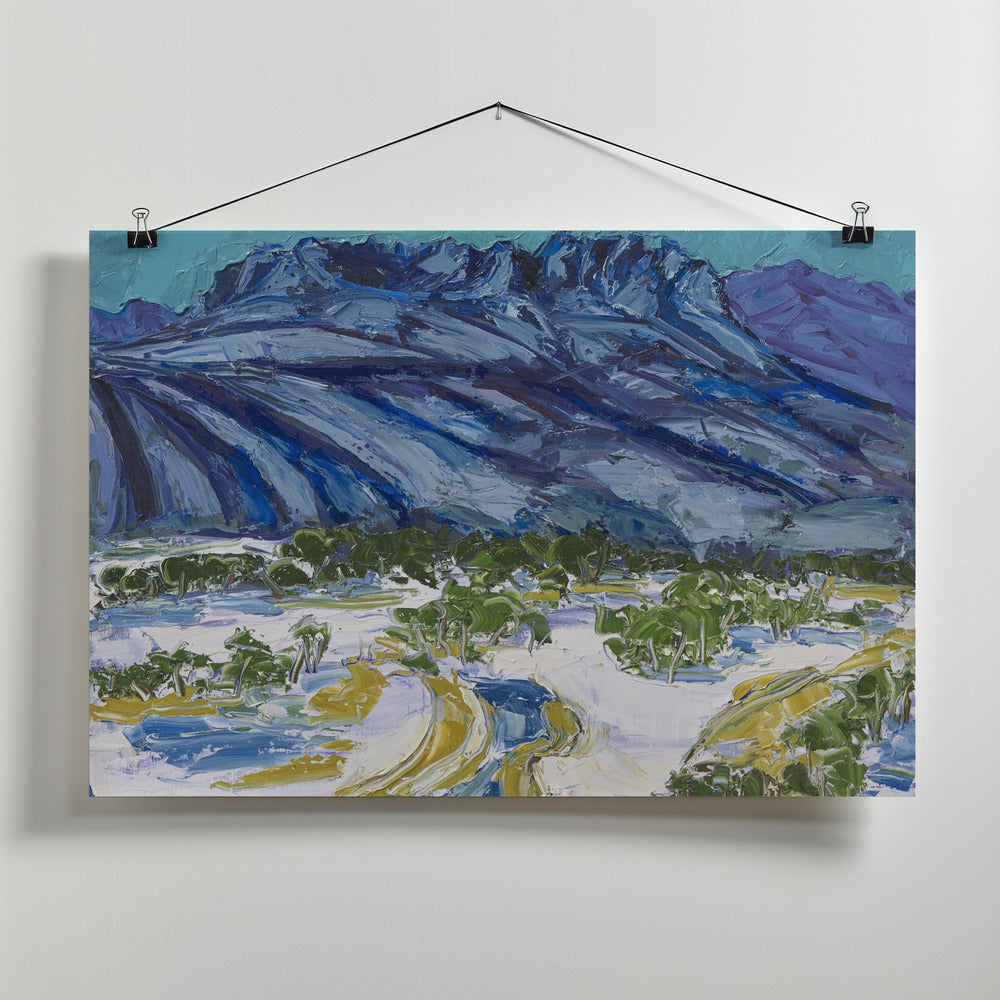 Fine Art Print, Snowy Landscape With Mountains