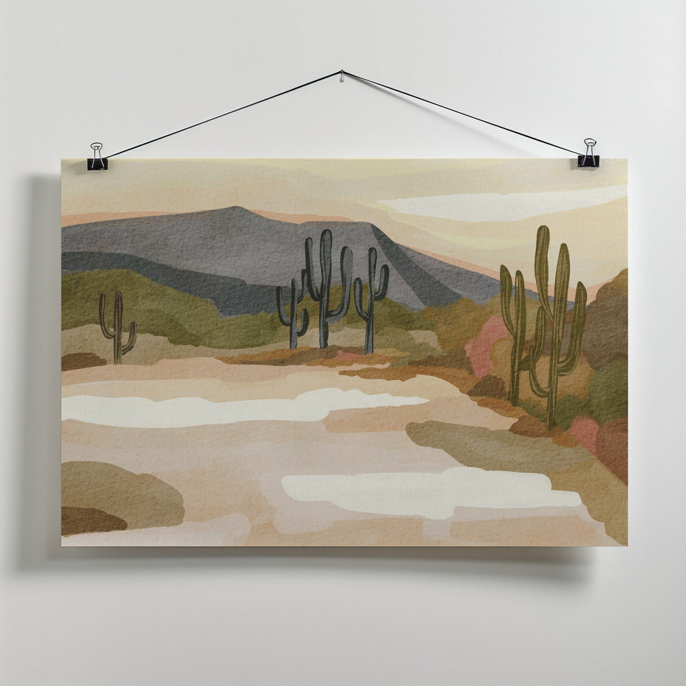 Fine Art Print, Rocky hill and Cactus