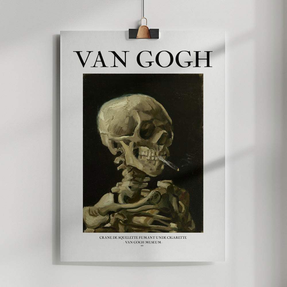 Fine Art Print, Head of a skeleton with a burning cigarette