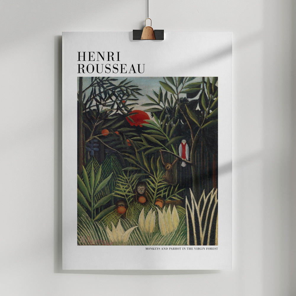 Fine Art Print, Monkeys And Parrot In The Virgin Forest