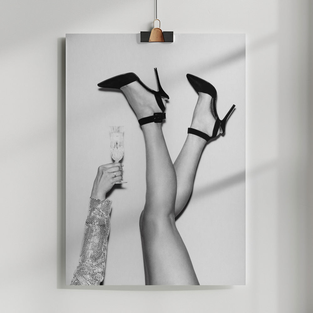 Fine Art Print, Champagne legs Black and White