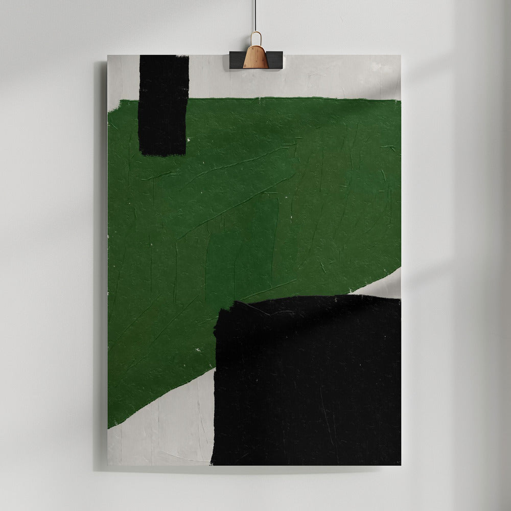 Fine Art Print, Green Beige Black Oil Abstract Painting