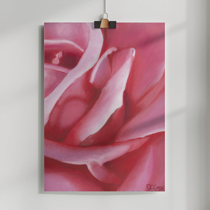 Fine Art Print, Pink Rose Oil on Canvas