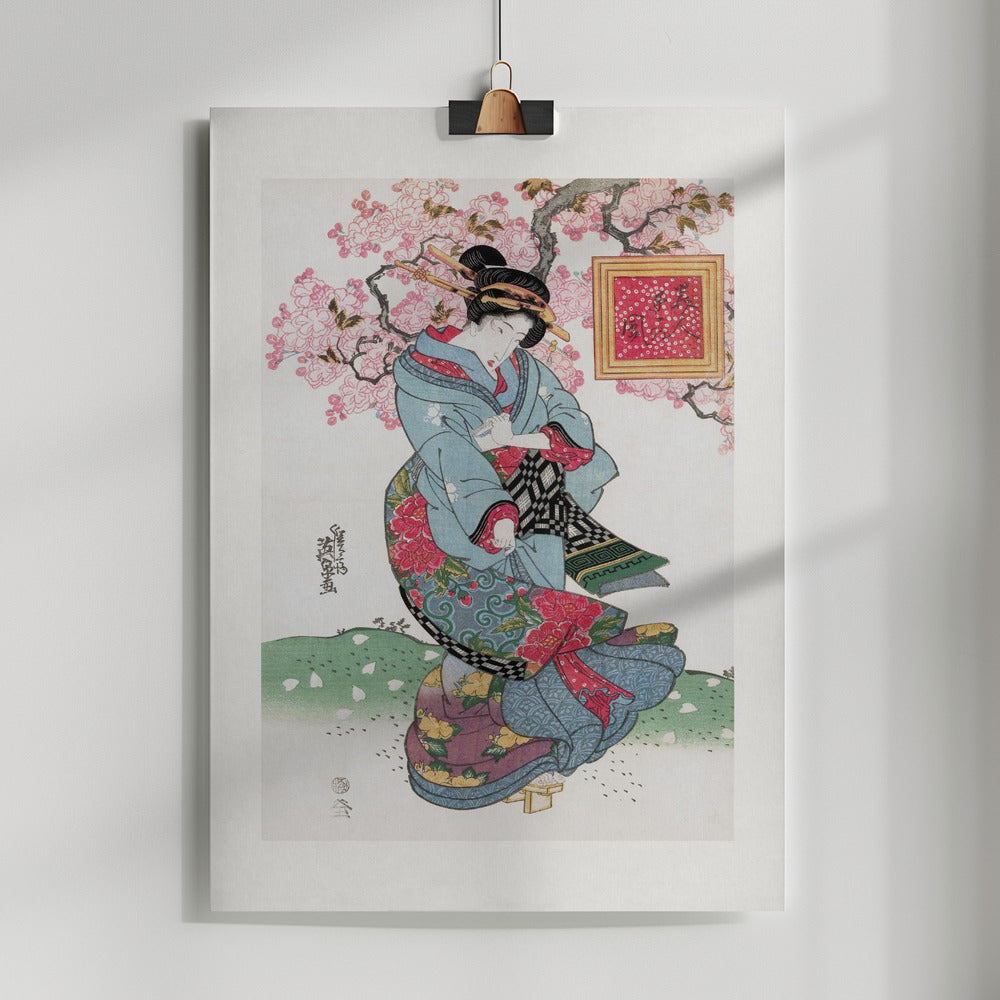 Fine Art Print, Japanese Woman (1828) Vintage Woodblock Print With Boarder