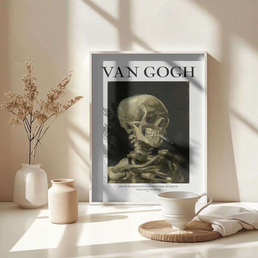 Fine Art Print, Head of a skeleton with a burning cigarette