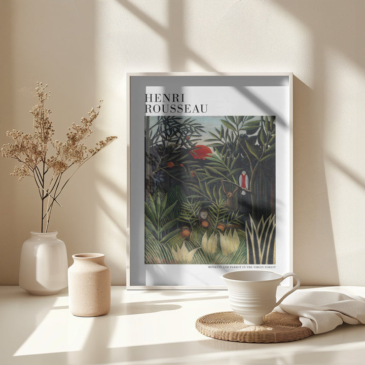 Fine Art Print, Monkeys And Parrot In The Virgin Forest