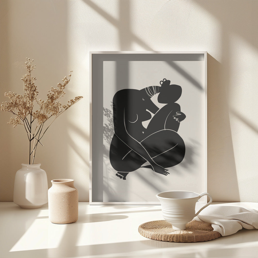 Fine Art Print, Baby Curl African Nude In Black