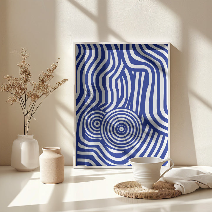 Fine Art Print, Blue and White Striped Seated Nude