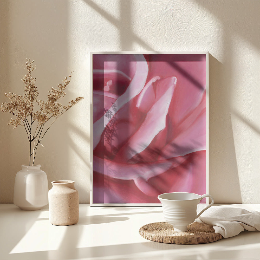 Fine Art Print, Pink Rose Oil on Canvas