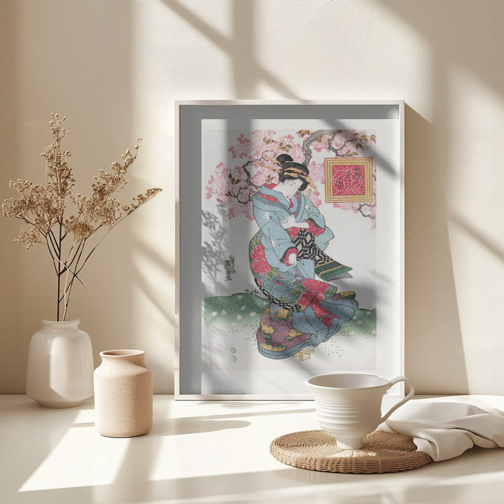 Fine Art Print, Japanese Woman (1828) Vintage Woodblock Print With Boarder