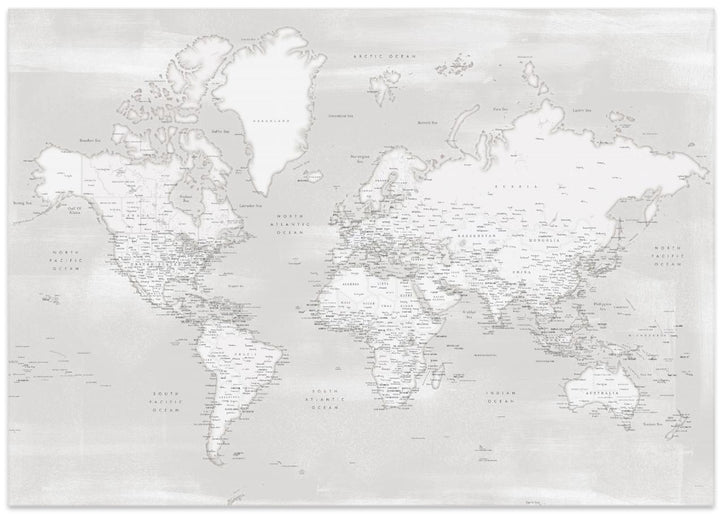 Fine Art Print, Detailed world map with cities, Maeli neutral