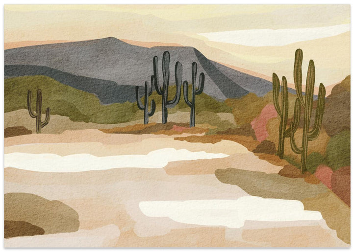 Fine Art Print, Rocky hill and Cactus