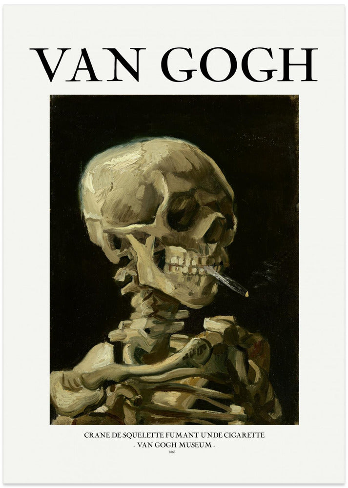 Fine Art Print, Head of a skeleton with a burning cigarette