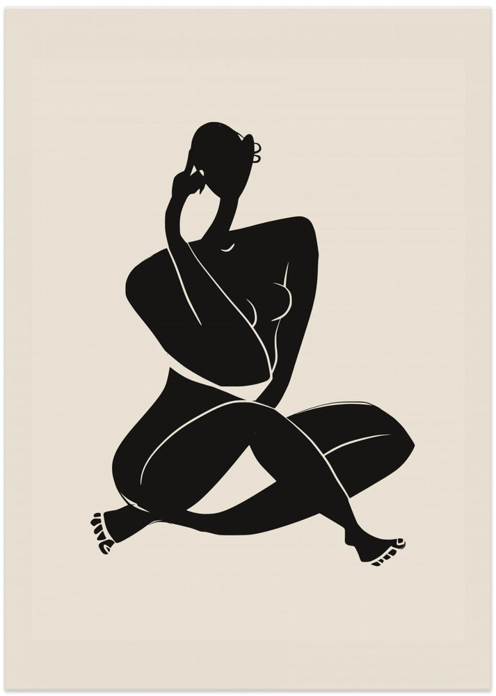 Fine Art Print, Nude Sitting Pose In Black