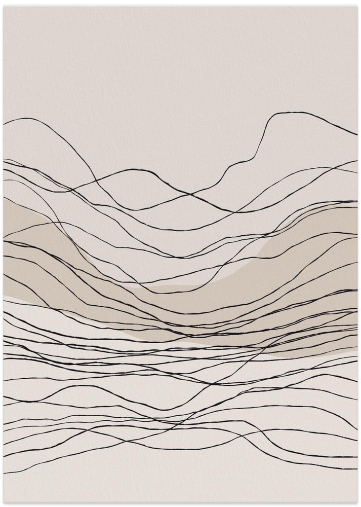 Fine Art Print, Calm serene line art nordic mountain decor